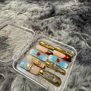 Gold and Blue Decorative Nail Set